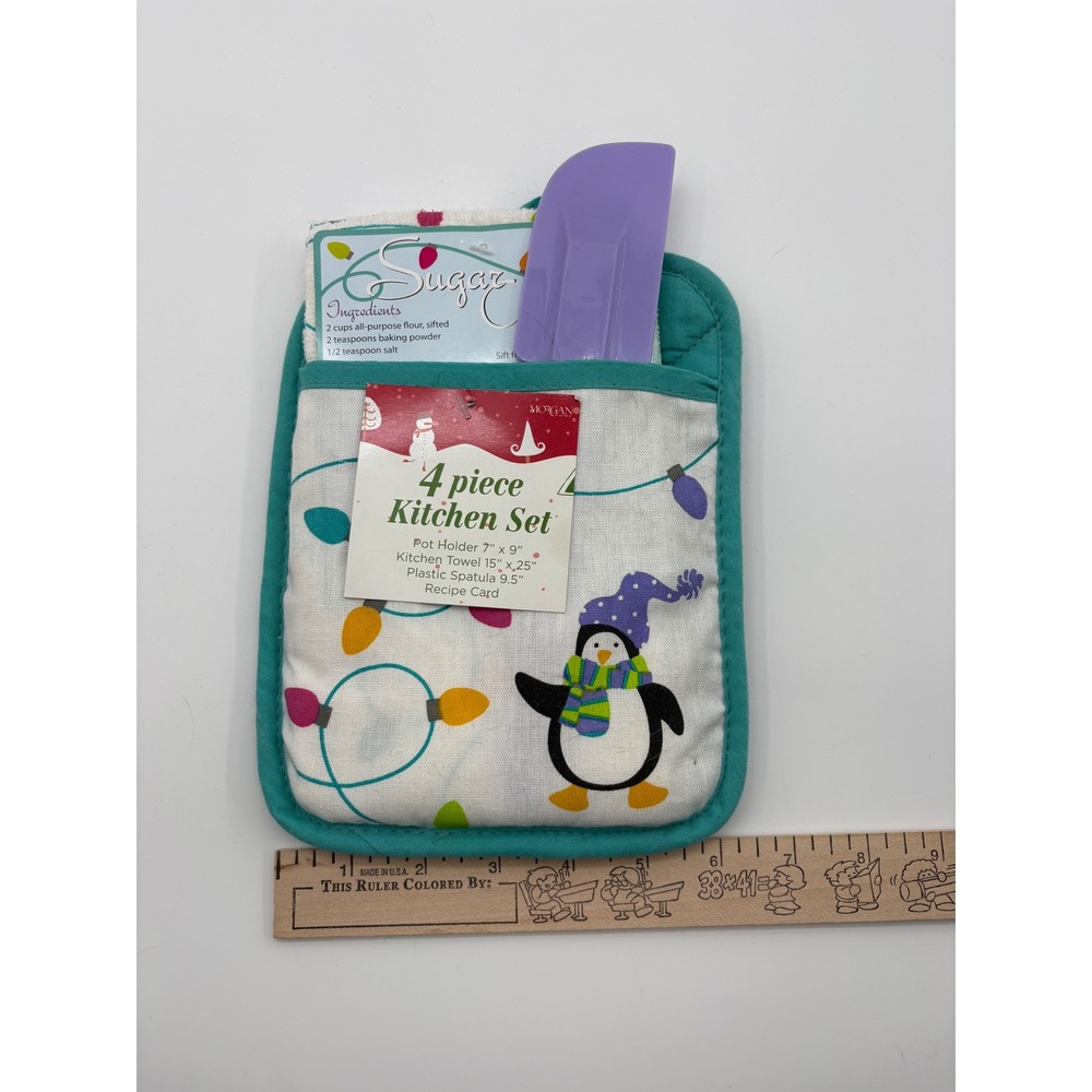 New Morgan Home Christmas Kitchen Set 4pc 2pk Gingerbread Penguin Towel Spatula - Picture 9 of 9